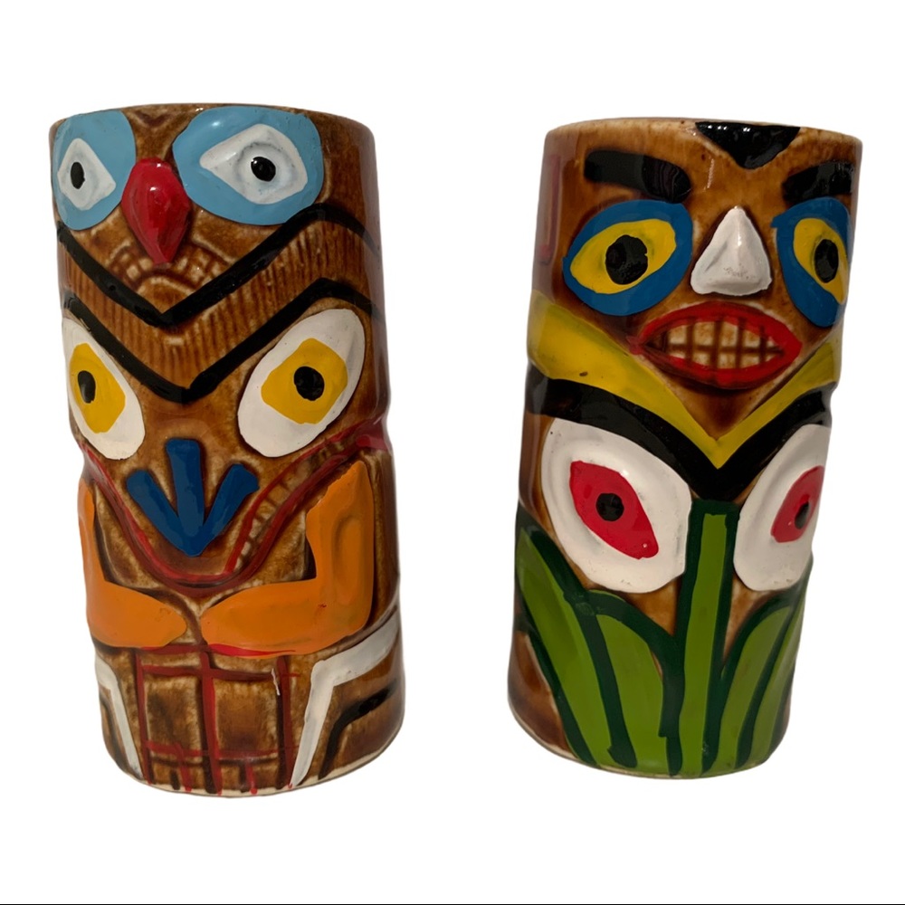 VTG Totem Tiki Island Native Indigenous Ceramic Collectible Salt Pepper Shakers